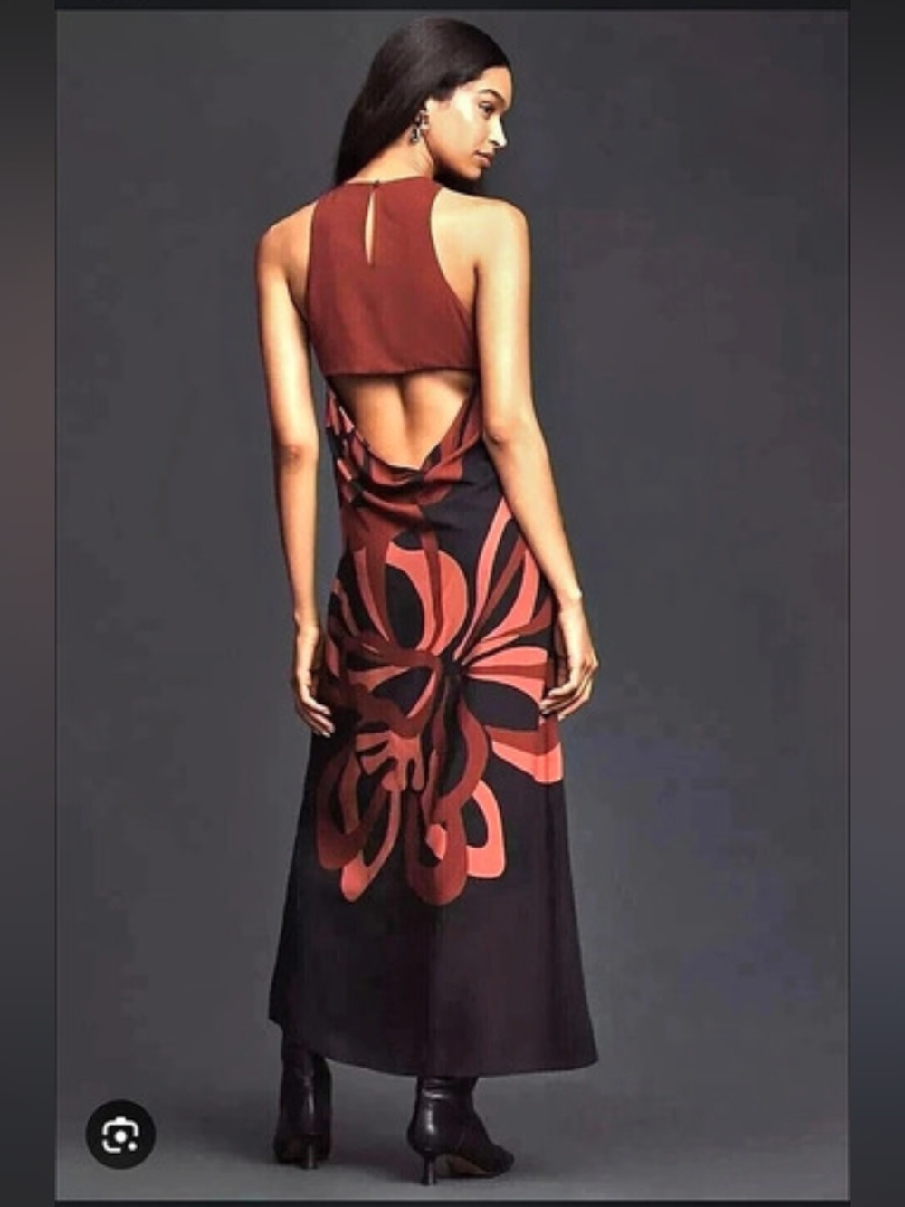 Farm Rio X Anthropologie Artistic Floral Motif Print Maxi Dress Black & Red